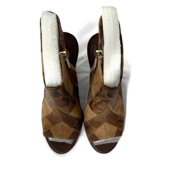 C. Wonder Open Toe Booties Brown Patchwork Leather Size 8 NEW - Picture 8 of 14